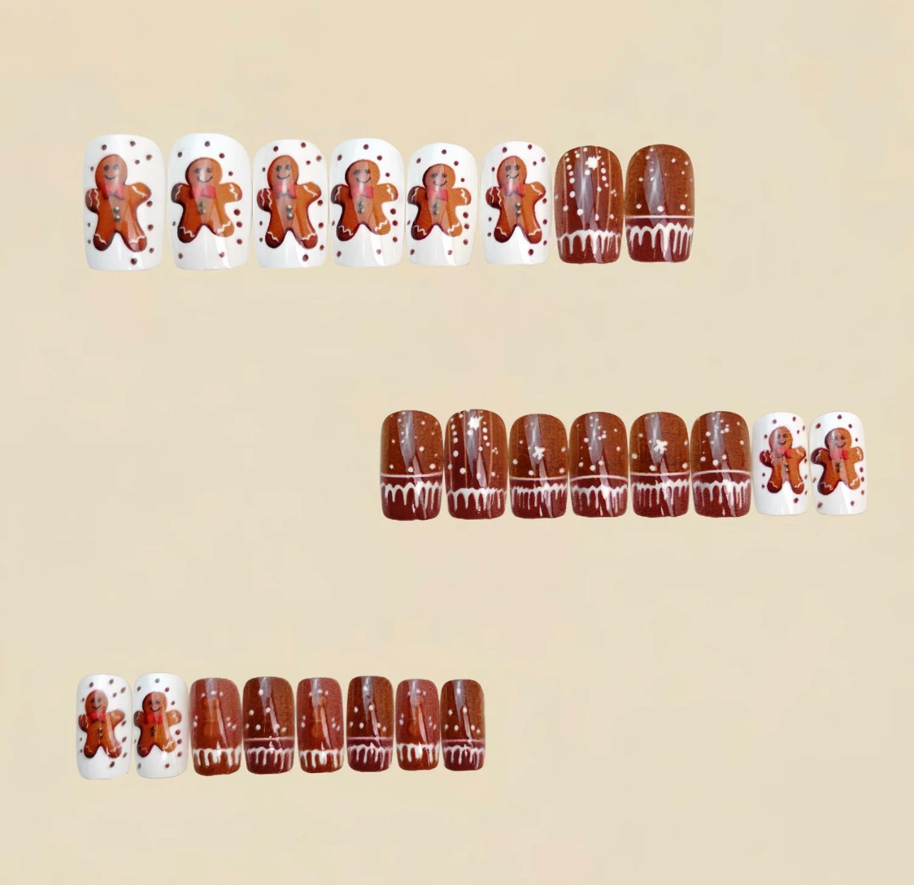 24pcs/Set Brown Gingerbread Man Short Press-On Nails