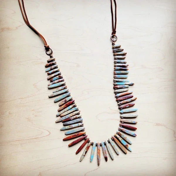 Aqua Terra Small Slab Necklace with Leather Ties - BeautySecrets4u