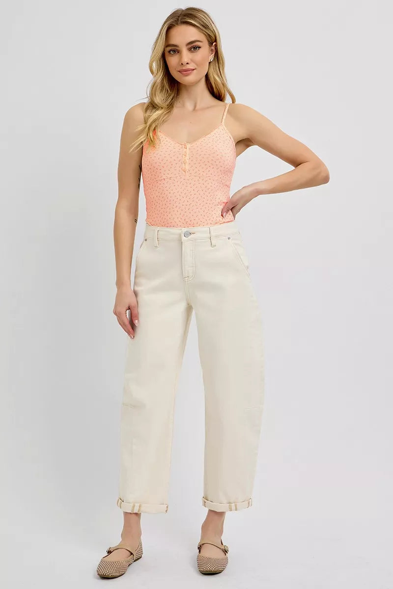 RISEN High Rise Relaxed Barrel Cuffed Jeans - BeautySecrets4u