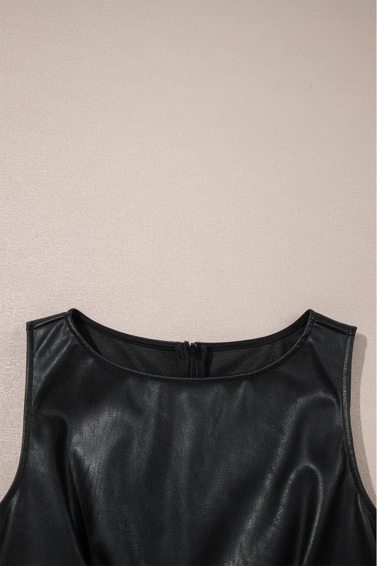 Vegan Leather Sleeveless Mini Dress - BeautySecrets4u