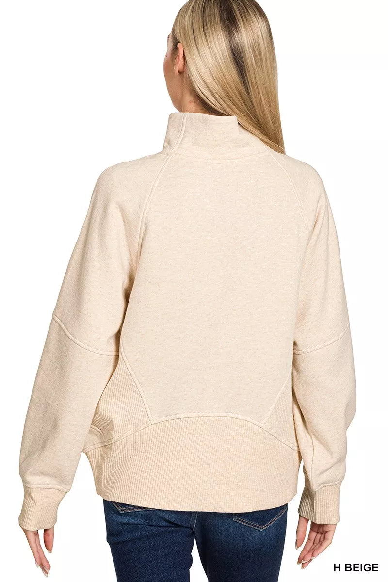Zenana Half Zip Fleece Sweatshirt with kangaroo Pocket - BeautySecrets4u