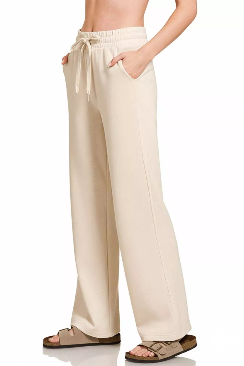 Zenana Scuba Drawstring Wide Leg Pants - BeautySecrets4u