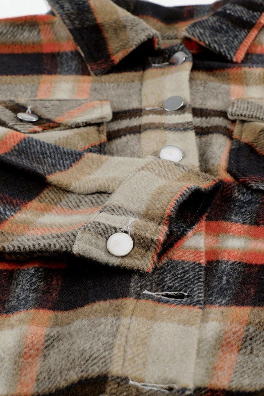 Plaid Pocketed Button Front Shacket - BeautySecrets4u