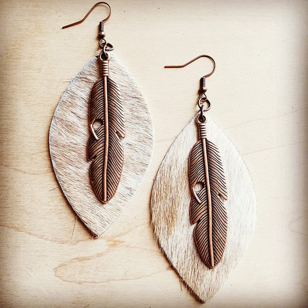 Leather Oval Earrings in Hair with Copper Feather - BeautySecrets4u