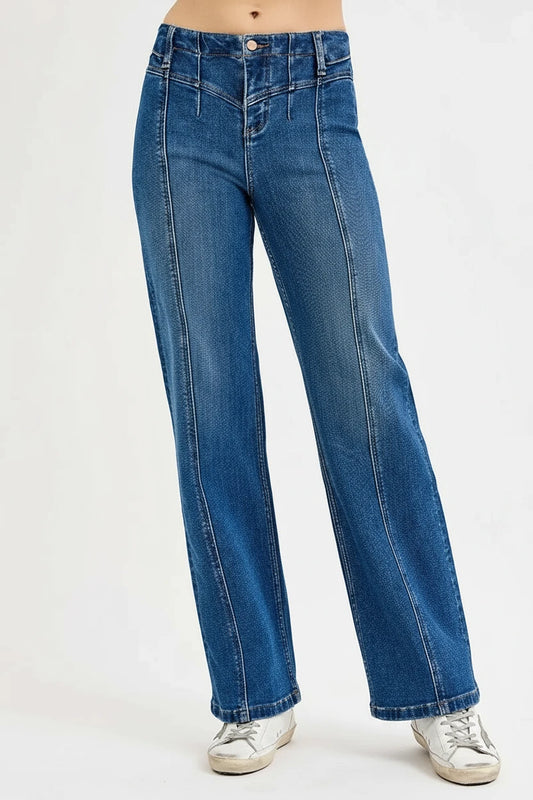 RISEN Seam Detail Wide Leg Jeans - BeautySecrets4u