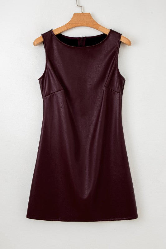 Vegan Leather Sleeveless Mini Dress - BeautySecrets4u