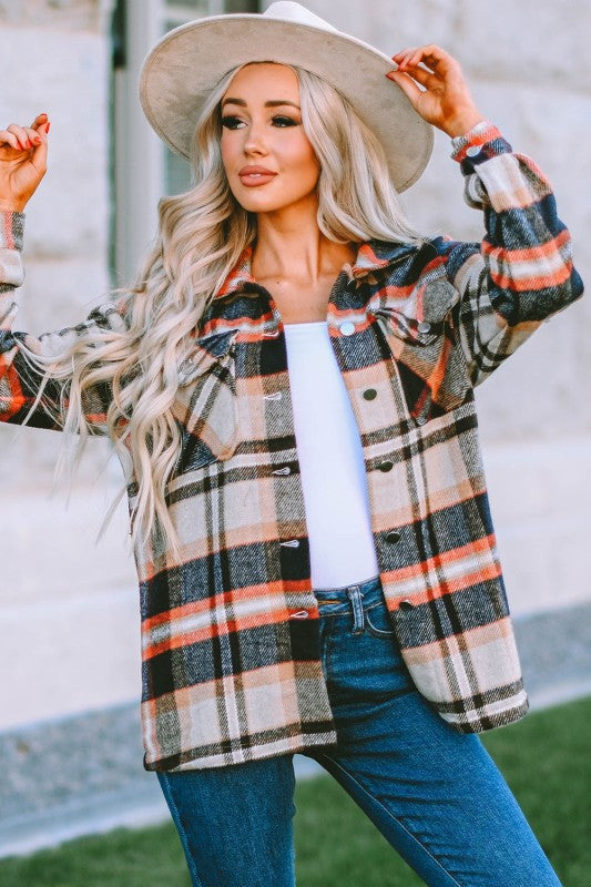 Plaid Pocketed Button Front Shacket - BeautySecrets4u