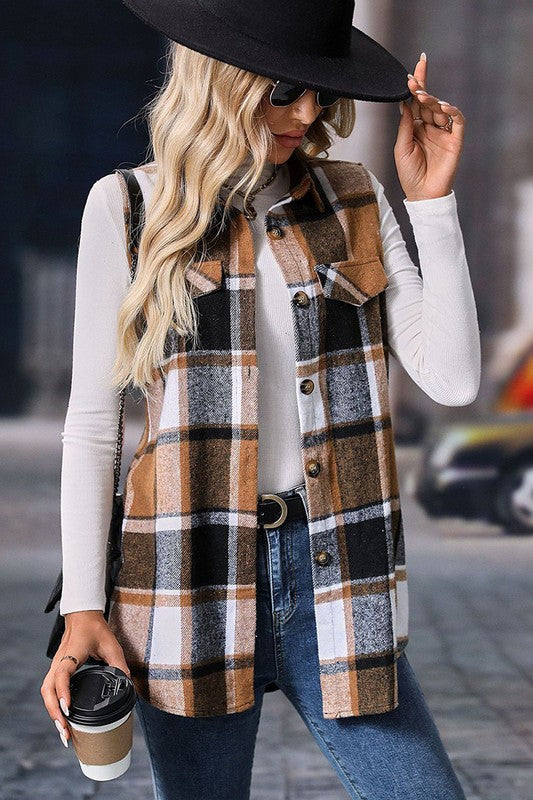 Retro Plaid Button up Collared Vest - BeautySecrets4u