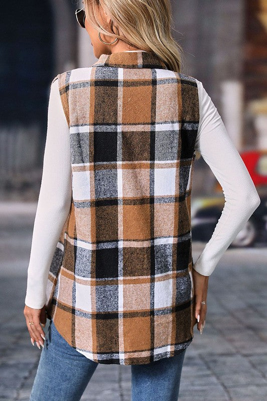 Retro Plaid Button up Collared Vest - BeautySecrets4u