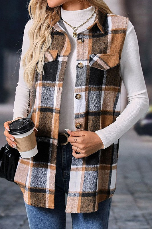Retro Plaid Button up Collared Vest - BeautySecrets4u