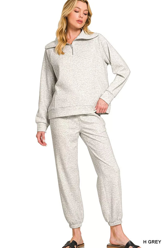 Zenana Scuba Half Zip Sweatshirts and Joggers Set - BeautySecrets4u