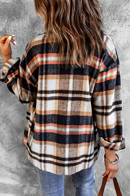 Plaid Pocketed Button Front Shacket - BeautySecrets4u