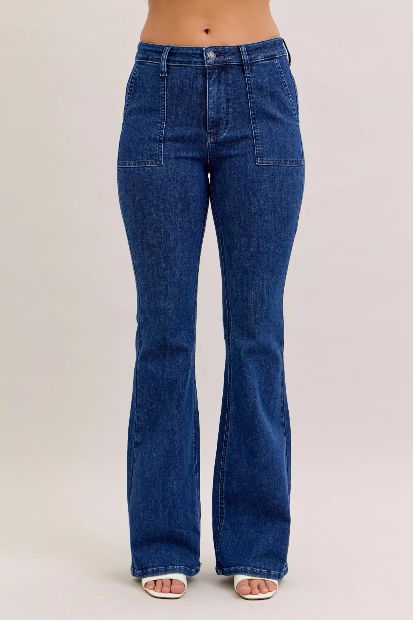 Judy Blue High Waist Flare Jeans with Front Patch Pockets - BeautySecrets4u