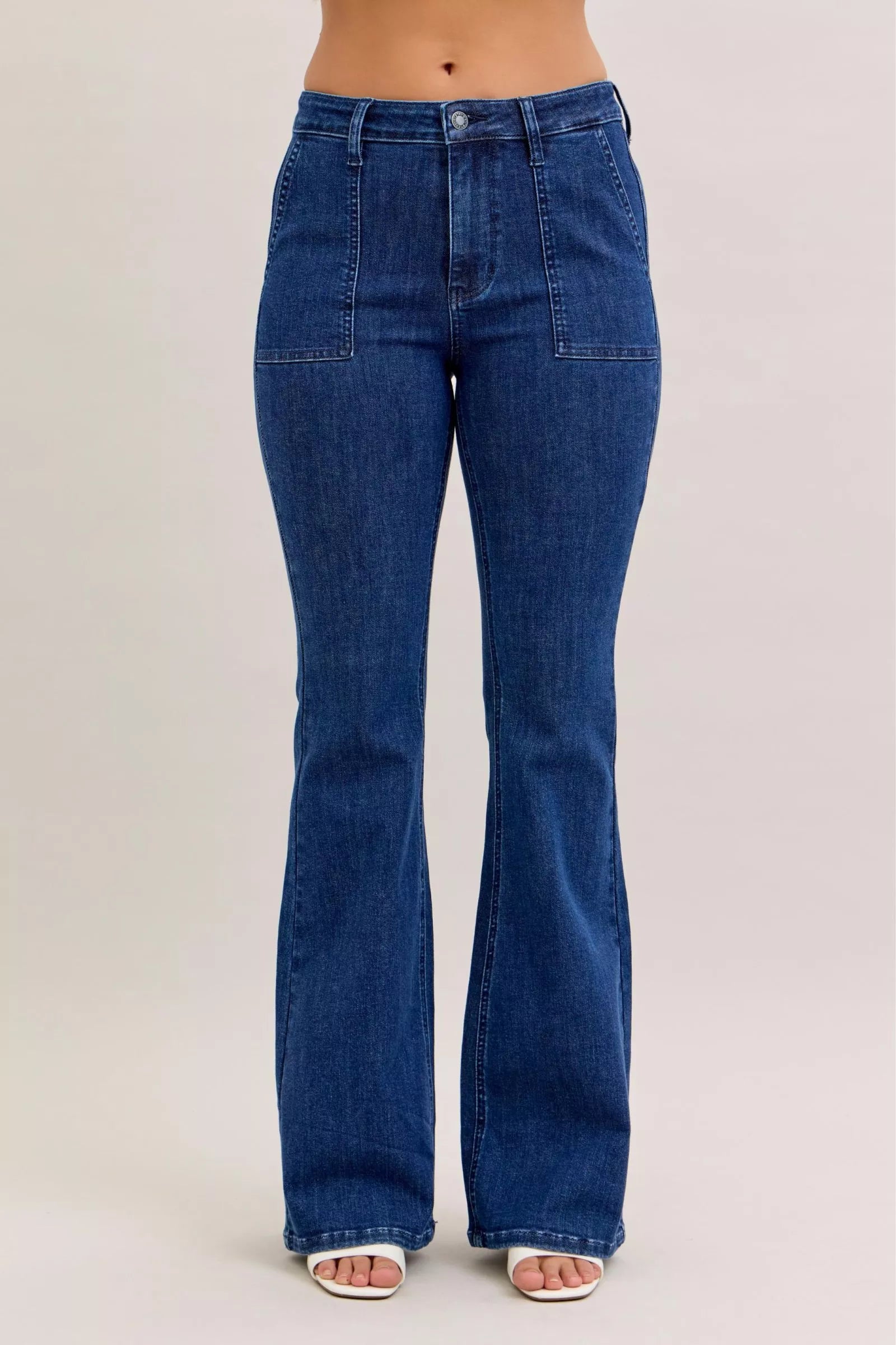 Judy Blue High Waist Flare Jeans with Front Patch Pockets - BeautySecrets4u