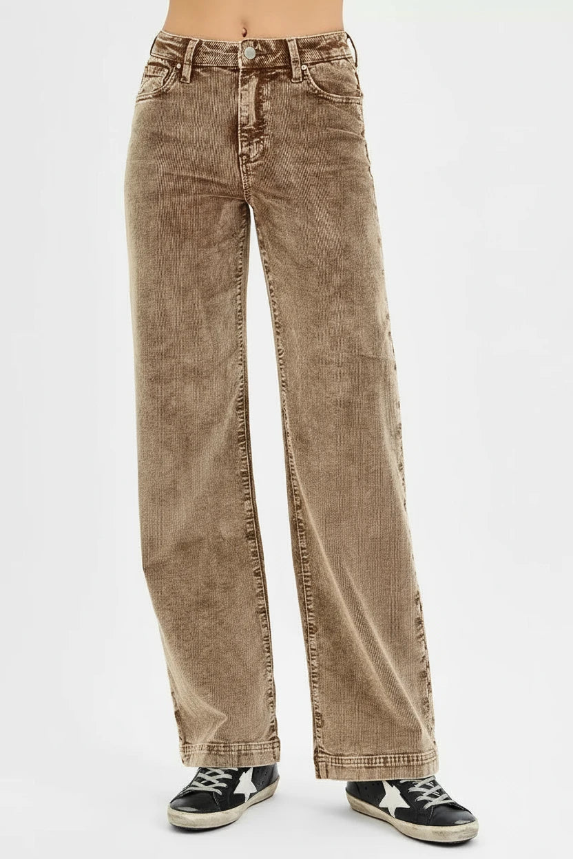 RISEN High Rise Wide Leg Corduroy Jeans - BeautySecrets4u