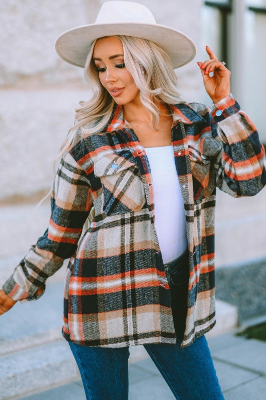 Plaid Pocketed Button Front Shacket - BeautySecrets4u