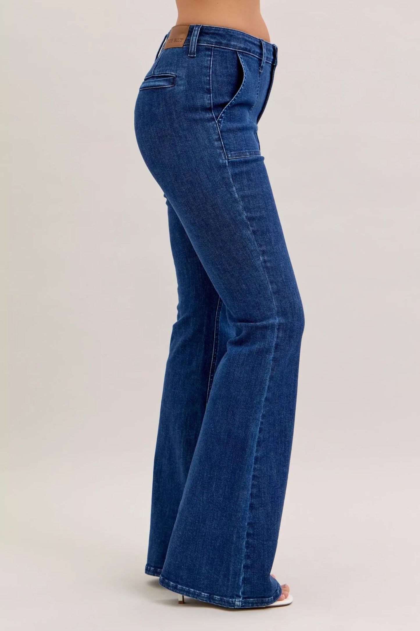 Judy Blue High Waist Flare Jeans with Front Patch Pockets - BeautySecrets4u