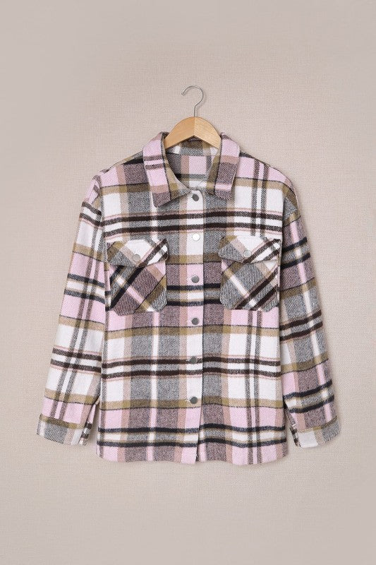 Plaid Pocketed Button Front Shacket - BeautySecrets4u