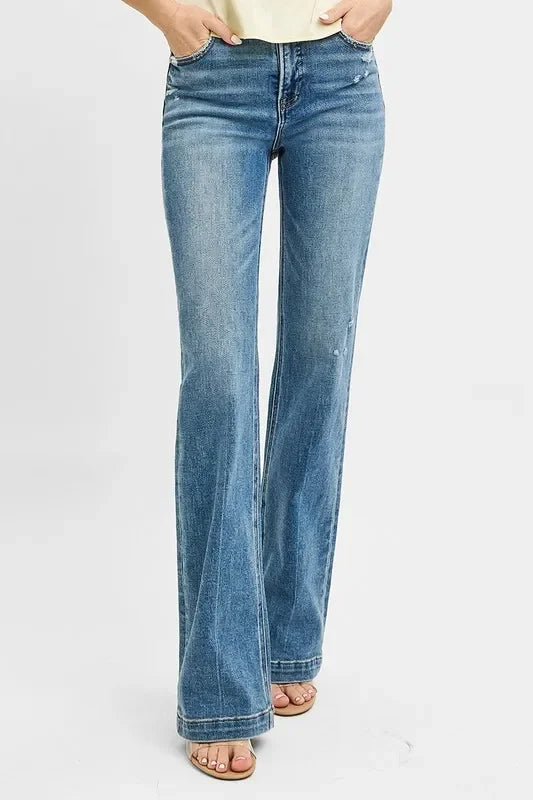 RISEN Full Size Distressed Detail Bootcut Jeans - BeautySecrets4u