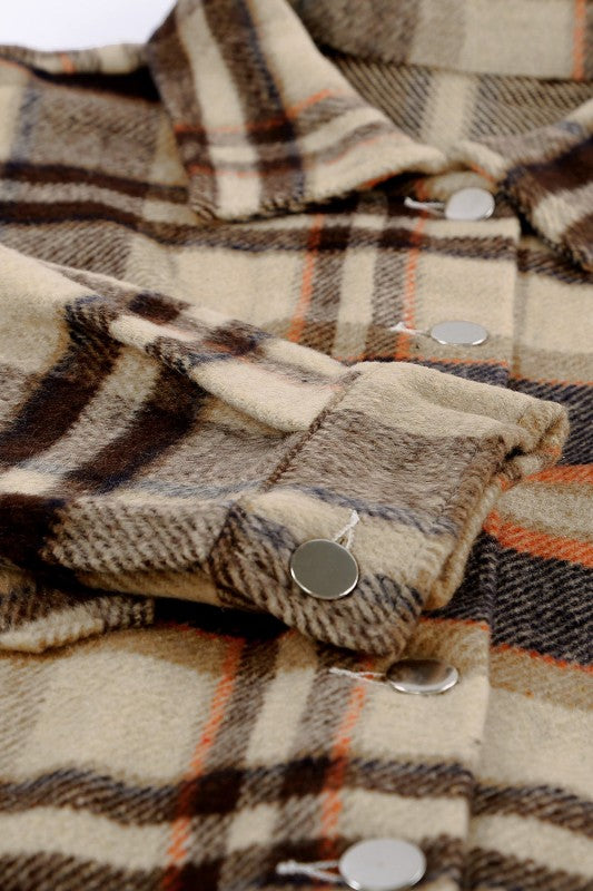 Plaid Pocketed Button Front Shacket - BeautySecrets4u