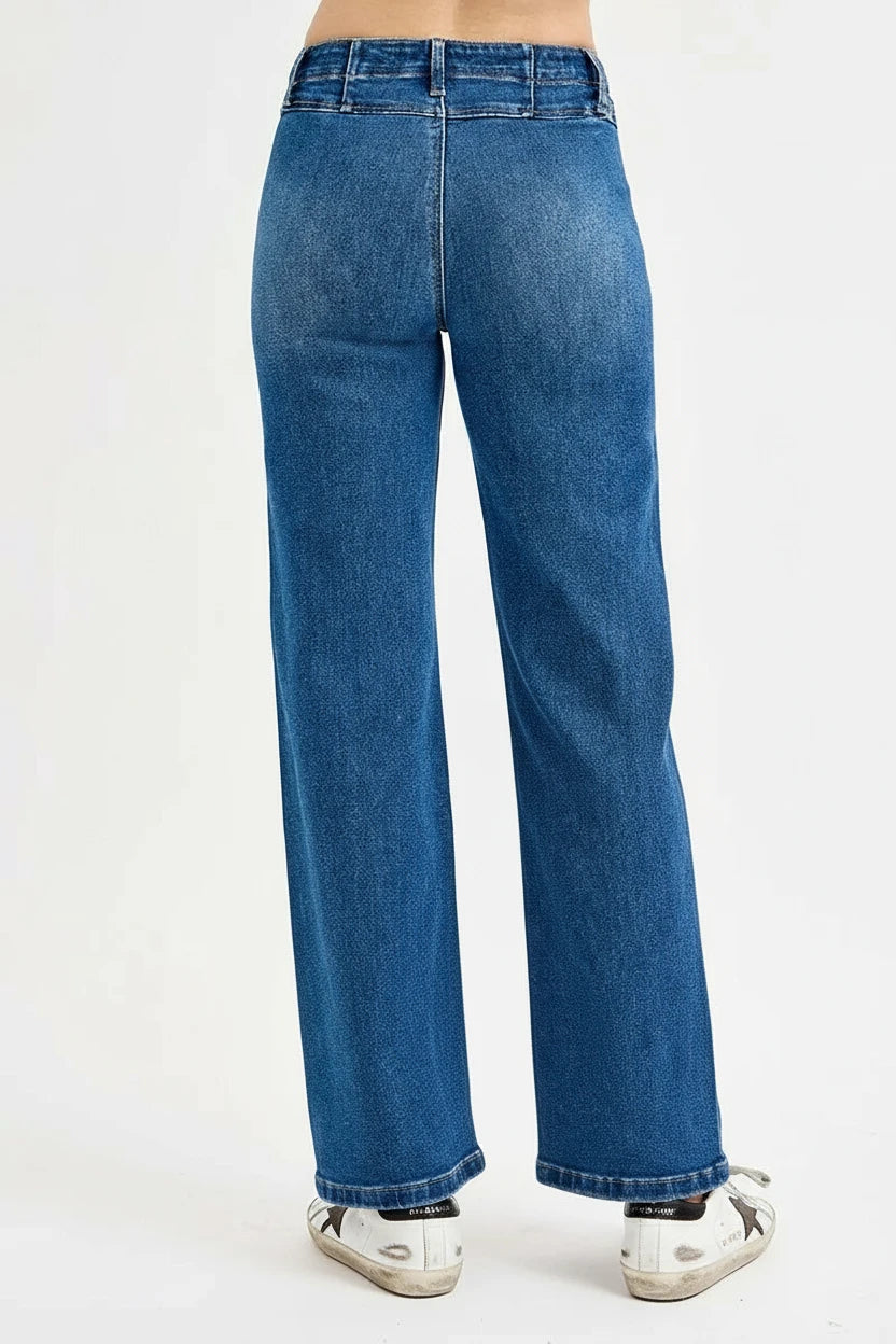 RISEN Seam Detail Wide Leg Jeans - BeautySecrets4u