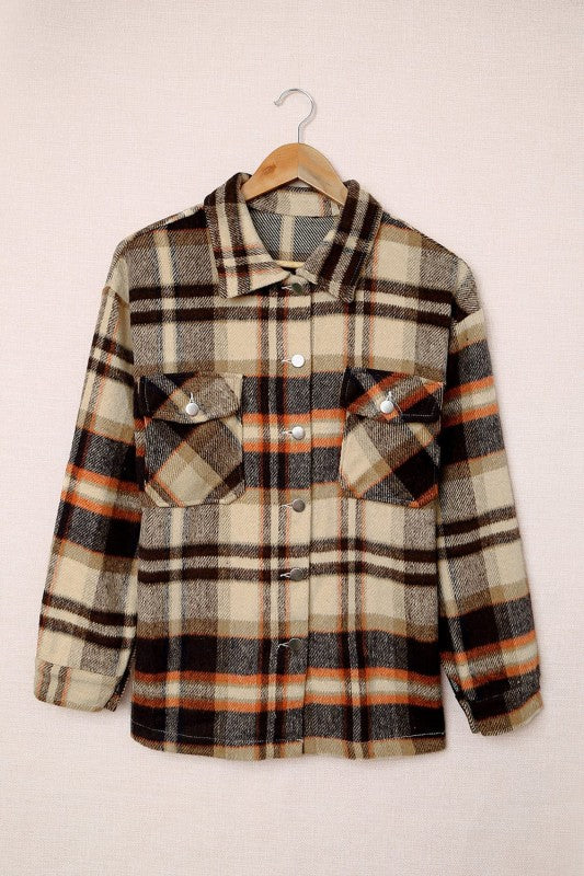 Plaid Pocketed Button Front Shacket - BeautySecrets4u