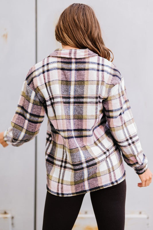 Plaid Pocketed Button Front Shacket - BeautySecrets4u