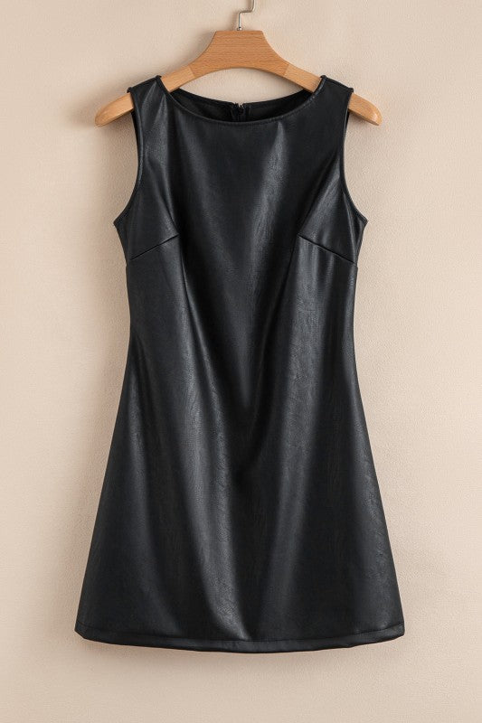 Vegan Leather Sleeveless Mini Dress - BeautySecrets4u