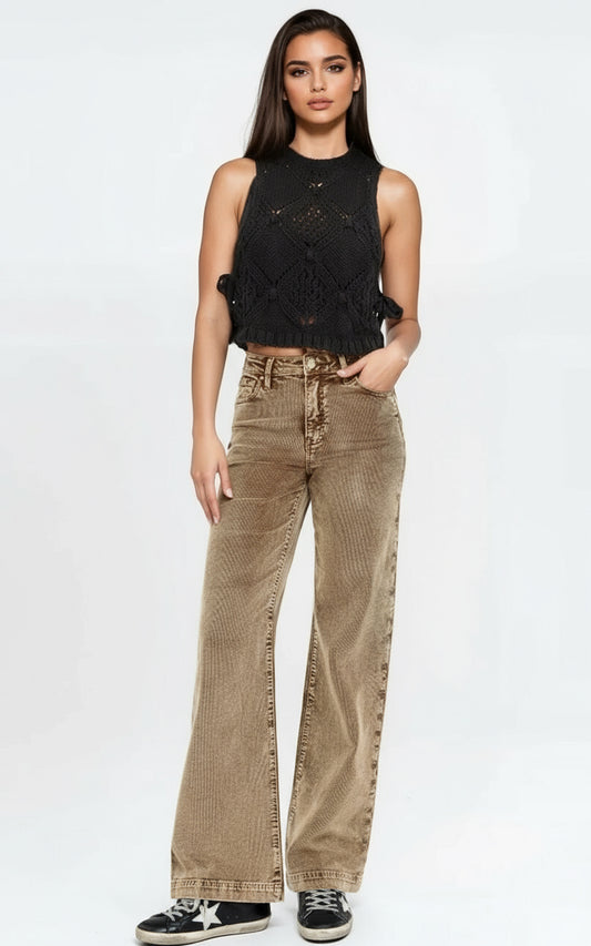 RISEN High Rise Wide Leg Corduroy Jeans - BeautySecrets4u