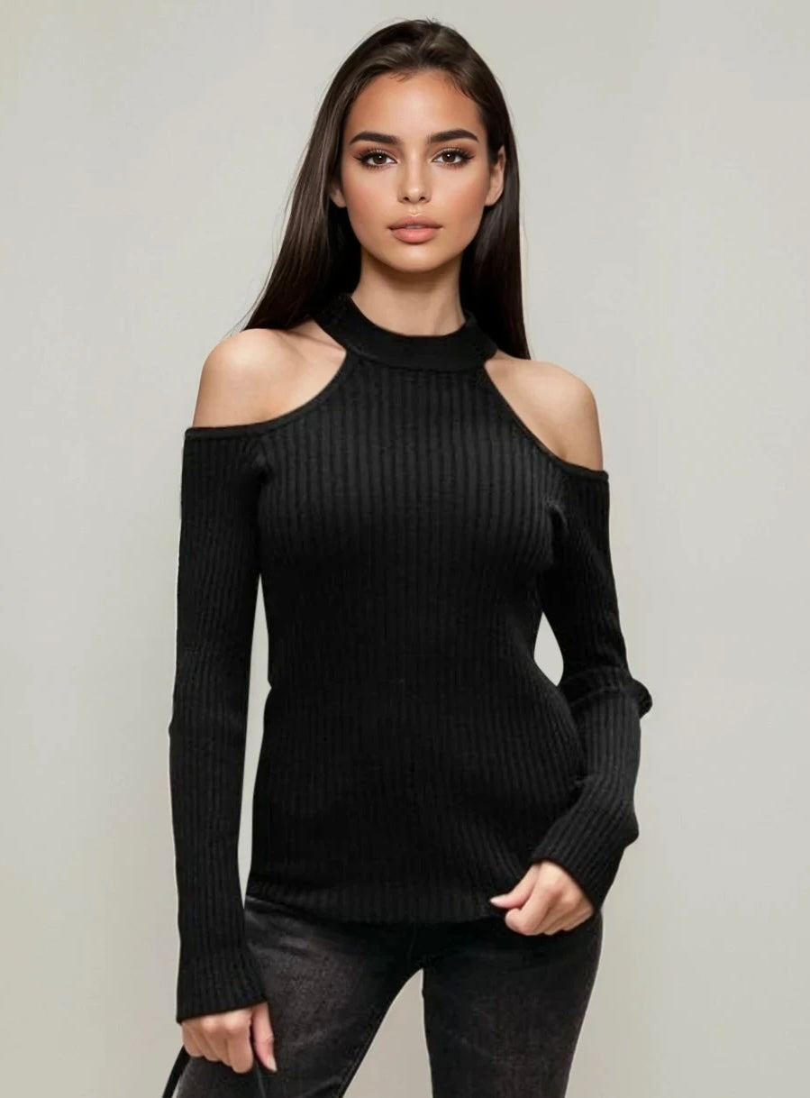 Bailey Ribbed Knit Sweater with Cut Out Design