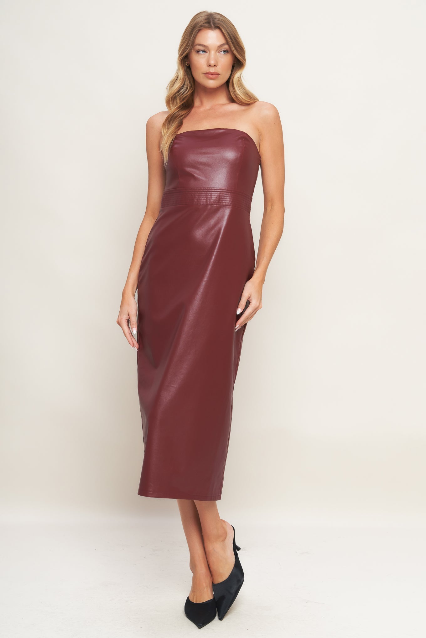 RUNWAY TREND FAUX LEATHER MIDI DRESS - BeautySecrets4u