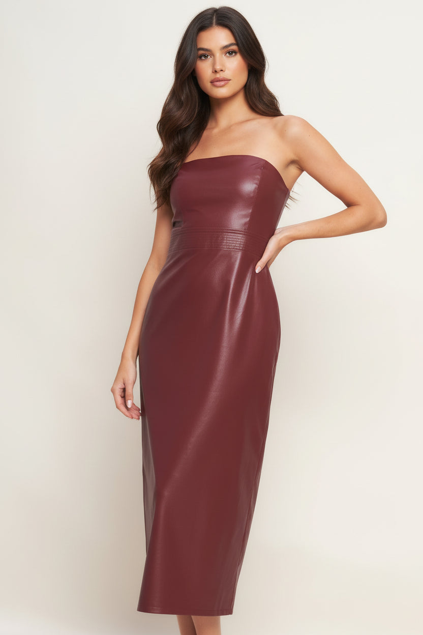 RUNWAY TREND FAUX LEATHER MIDI DRESS - BeautySecrets4u