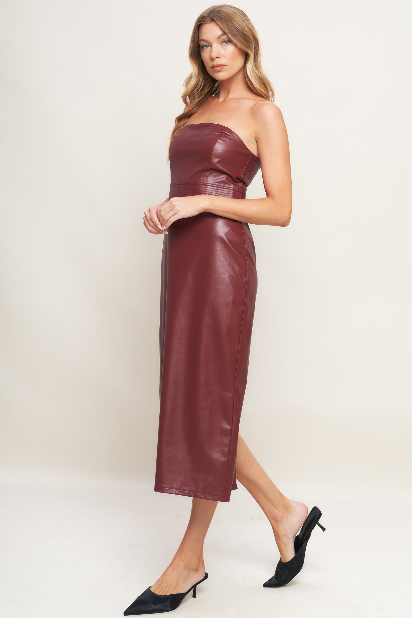 RUNWAY TREND FAUX LEATHER MIDI DRESS - BeautySecrets4u