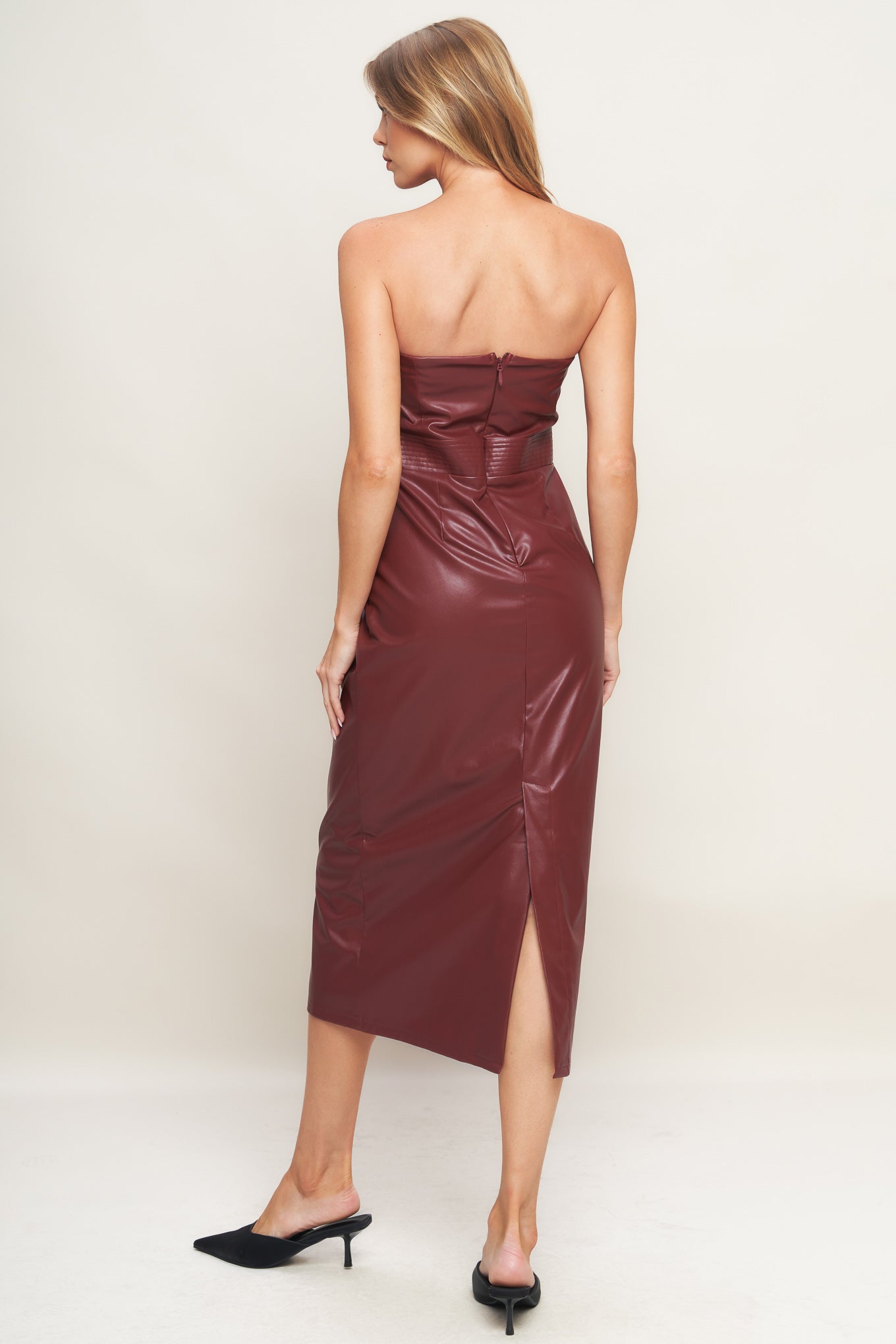 RUNWAY TREND FAUX LEATHER MIDI DRESS - BeautySecrets4u