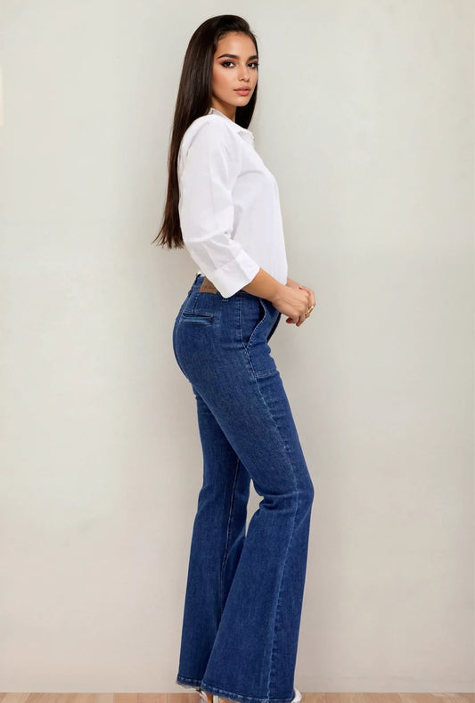 Judy Blue High Waist Flare Jeans with Front Patch Pockets