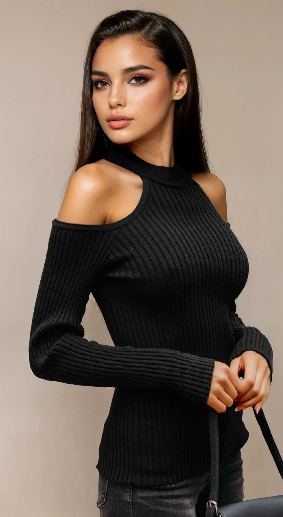 Bailey Ribbed Knit Sweater with Cut Out Design