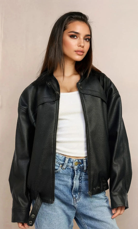 THE EMMA SHEARLING COLLAR VEGAN LEATHER JACKET