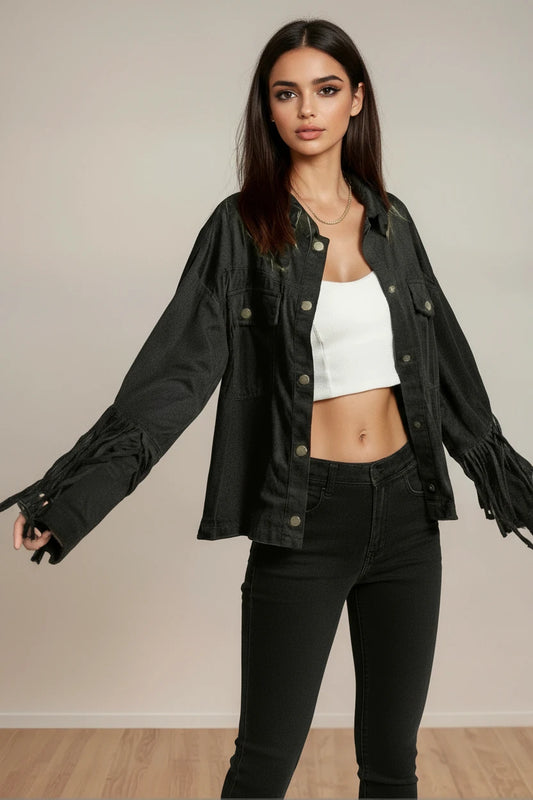 Suede Fringe Long Sleeve Jacket