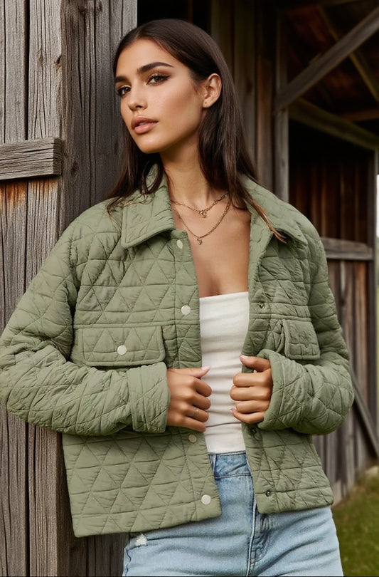 Triangle Quilting Stitch Button Up Knit Jacket