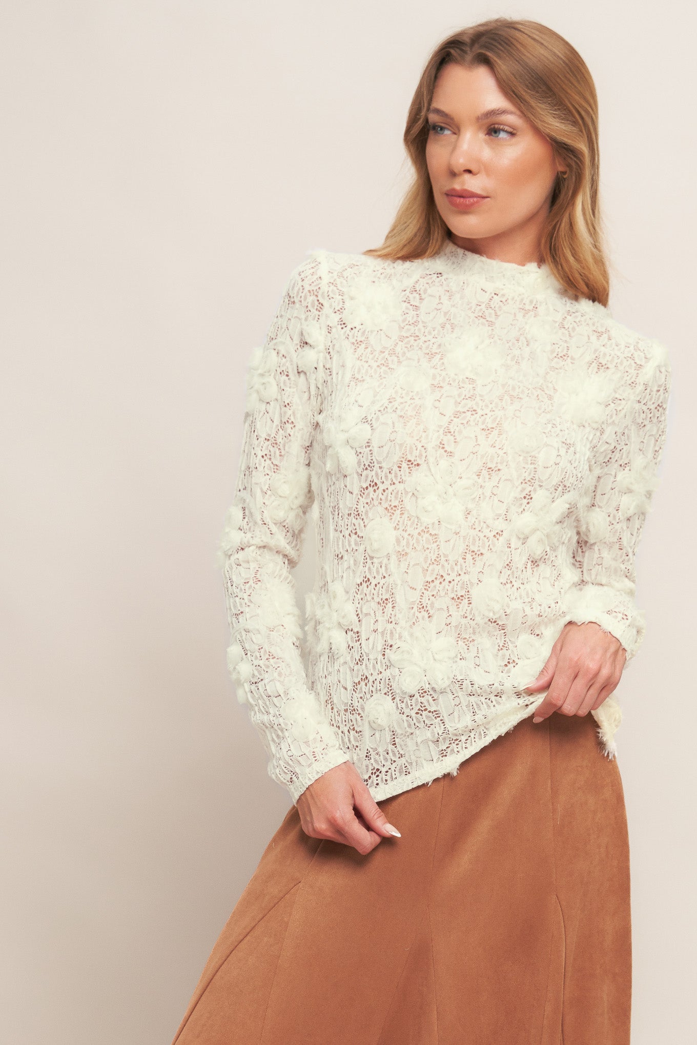 ROMANTIC SHEER FLORAL SWEATER TOP - BeautySecrets4u