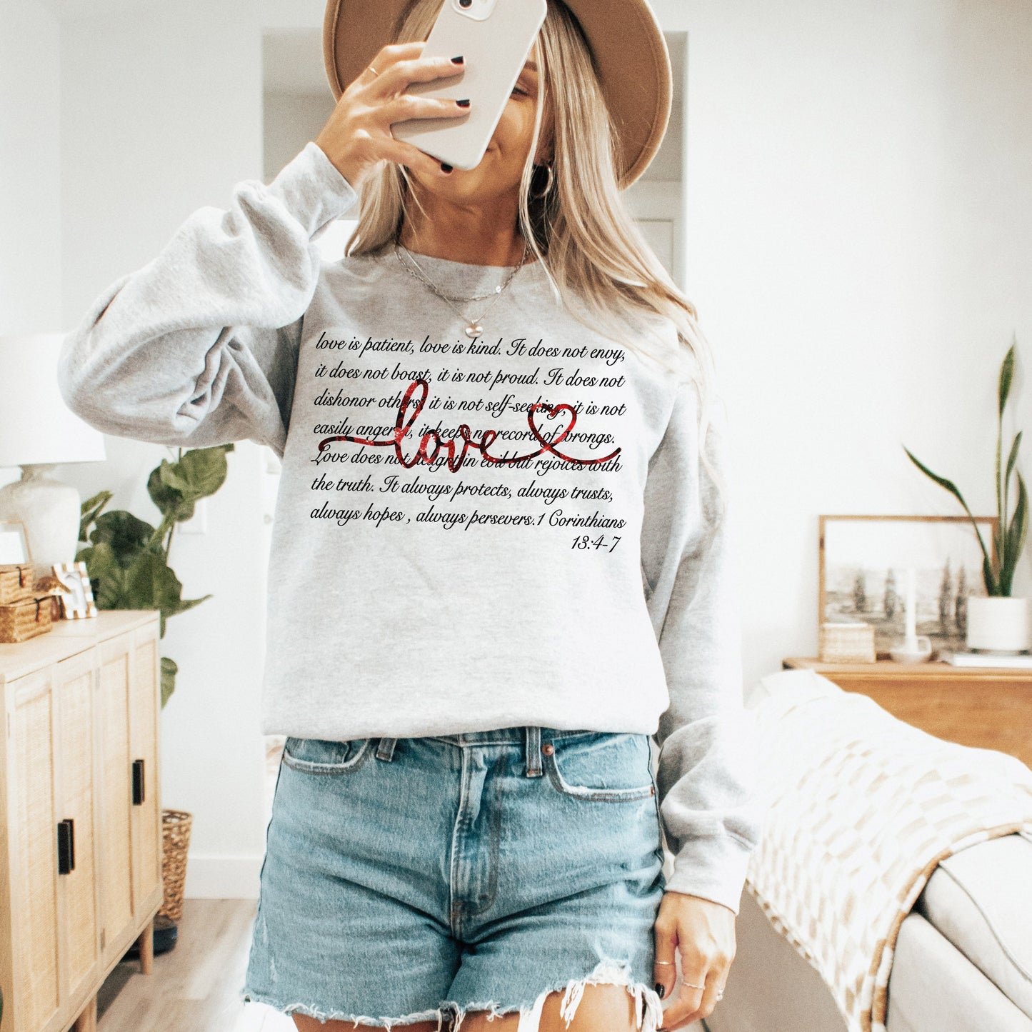 Love Is Patient, Jesus, Christian, Faith, Bible, 1 Corinthians 13:4-7, Valentine's Day, Love Sweatshirt