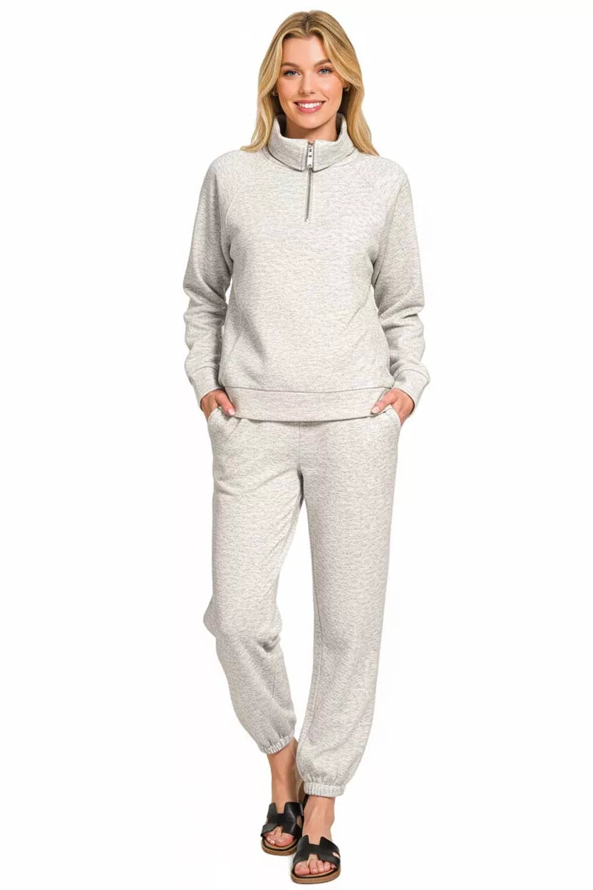 Zenana Scuba Half Zip Sweatshirts and Joggers Set - BeautySecrets4u