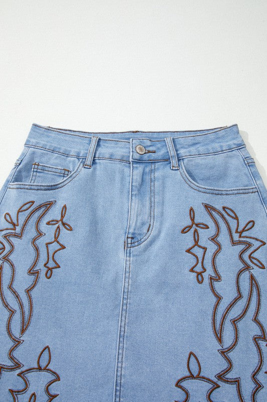 Western Embroidered Denim Mini Skirt - BeautySecrets4u
