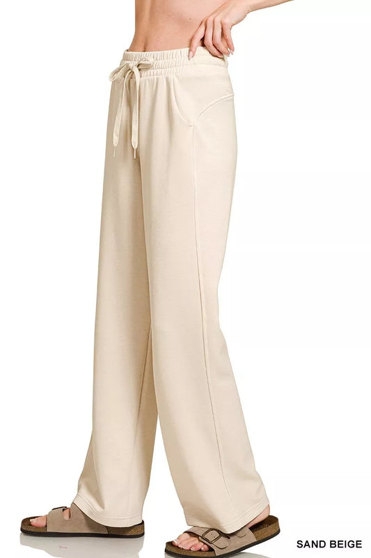 Zenana Scuba Drawstring Wide Leg Pants - BeautySecrets4u
