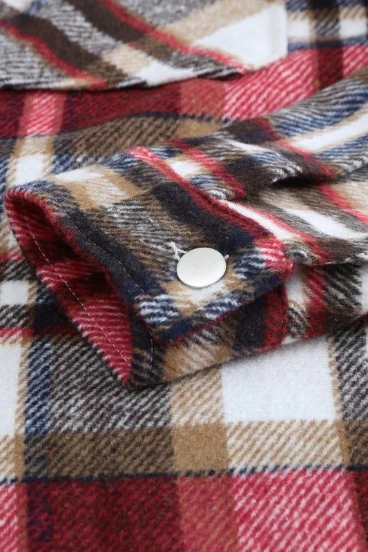 Plaid Pocketed Button Front Shacket - BeautySecrets4u