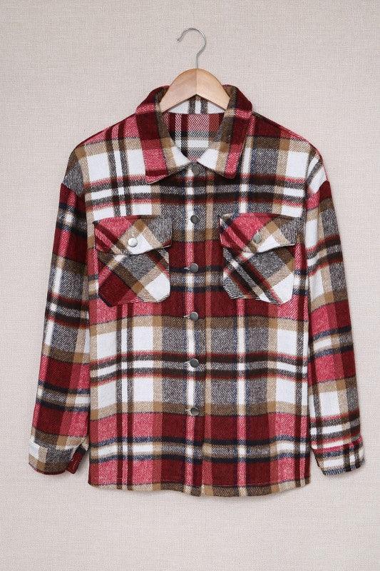 Plaid Pocketed Button Front Shacket - BeautySecrets4u