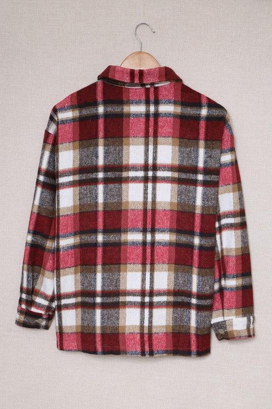 Plaid Pocketed Button Front Shacket - BeautySecrets4u