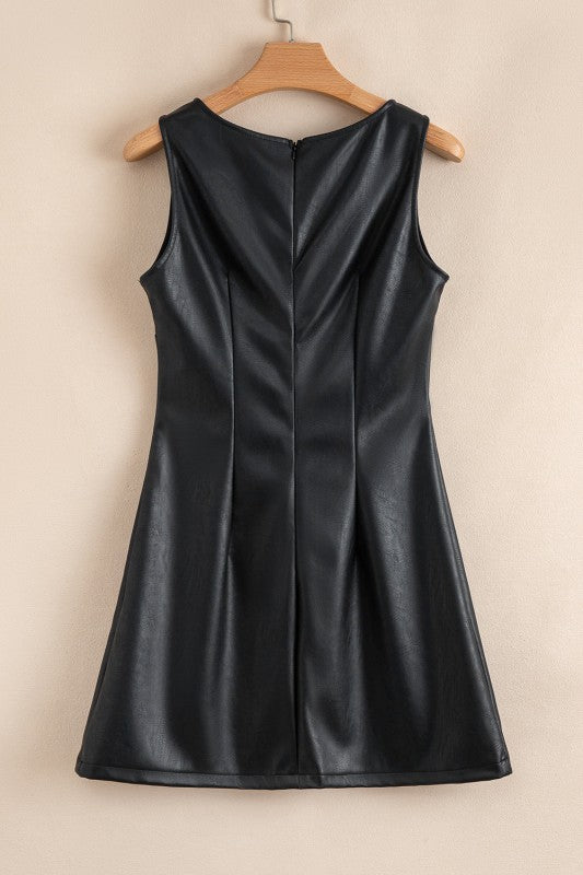 Vegan Leather Sleeveless Mini Dress - BeautySecrets4u