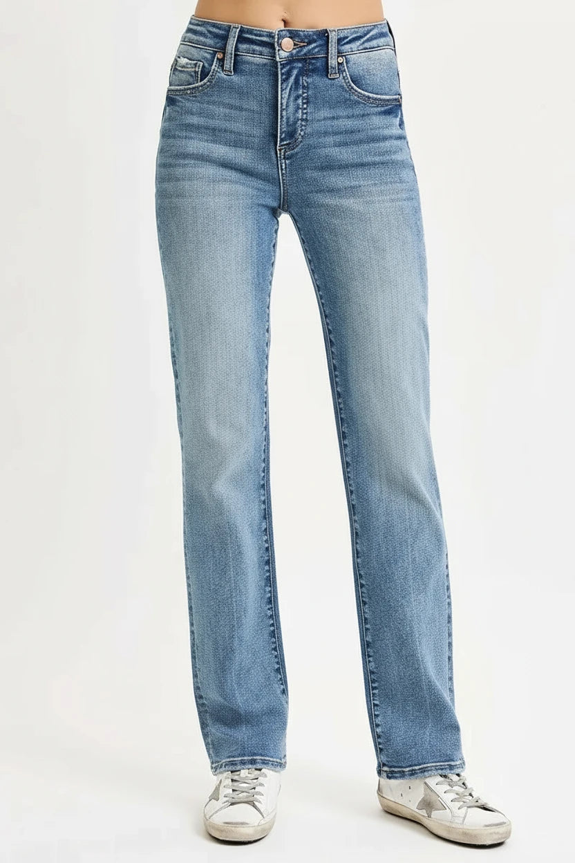RISEN Full Size Tummy Control High Rise Straight Jeans - BeautySecrets4u