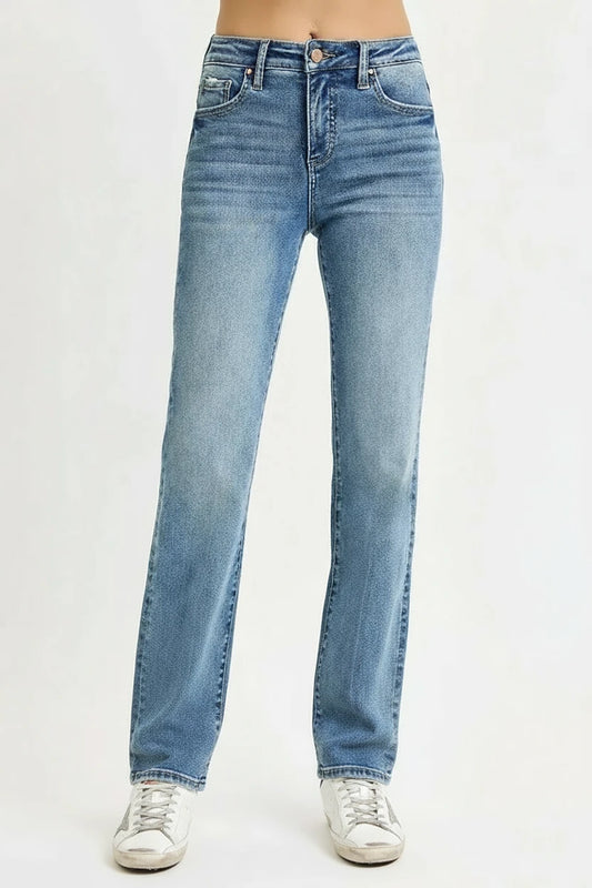 RISEN Full Size Tummy Control High Rise Straight Jeans - BeautySecrets4u